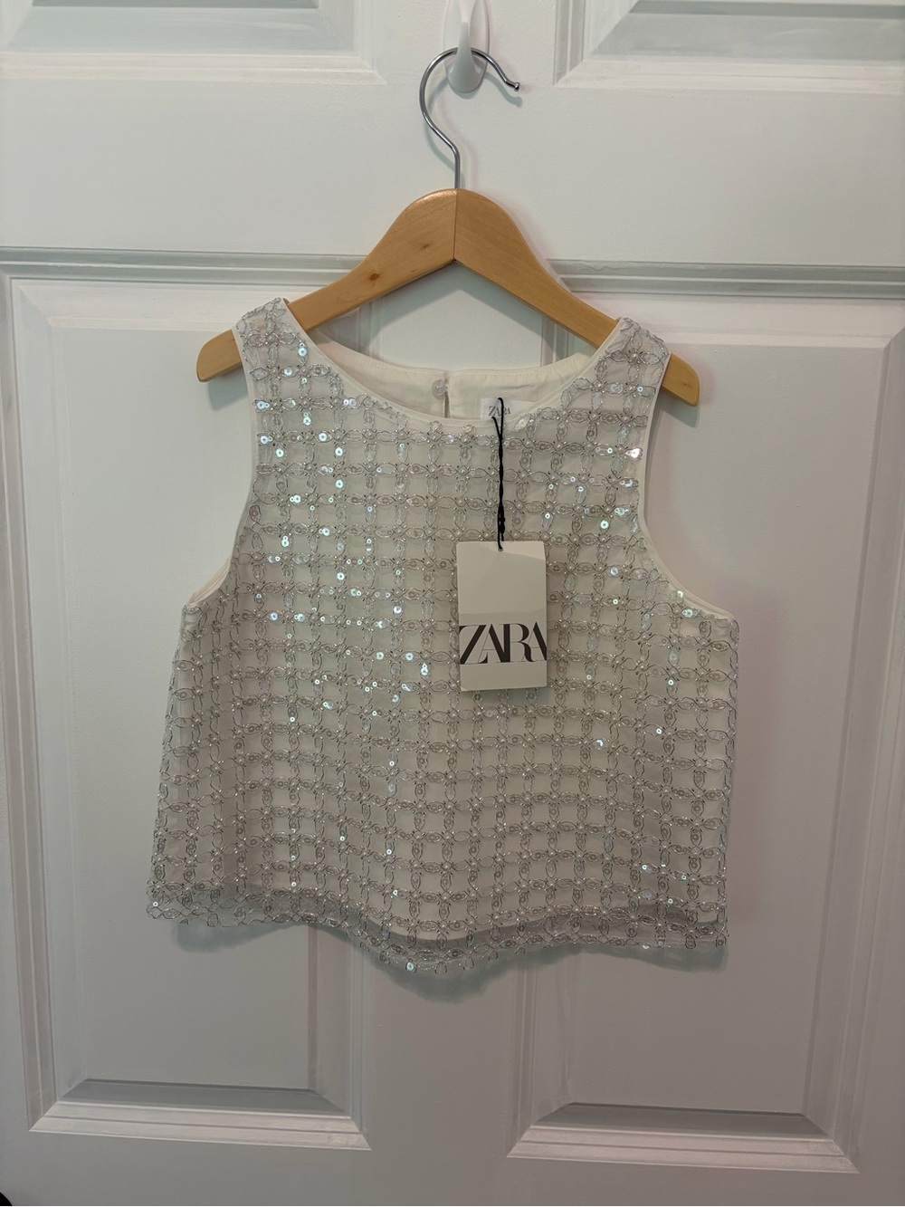 ZARA White Sequin Cropped Tank